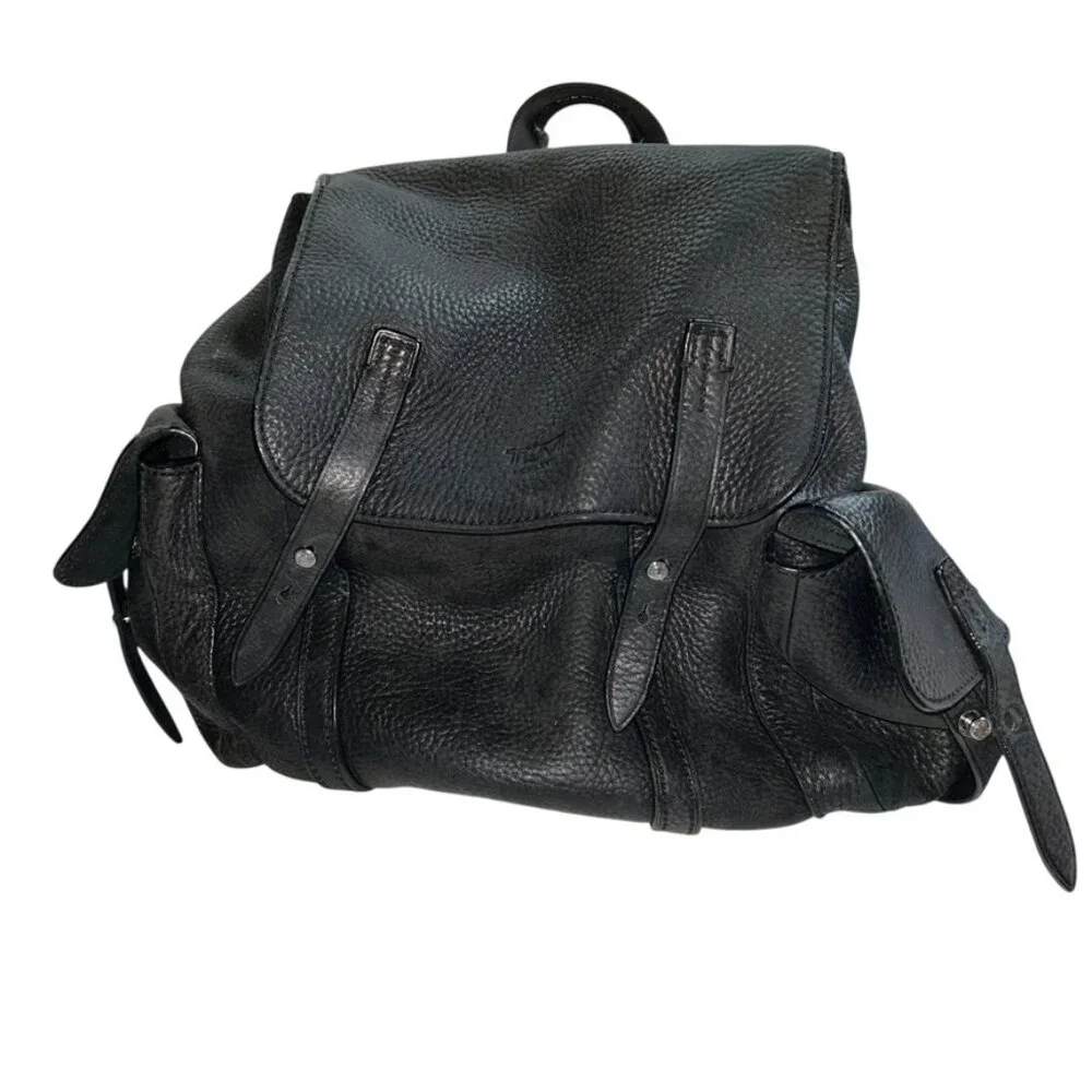 tumi black all weather leather back pack adventure travel